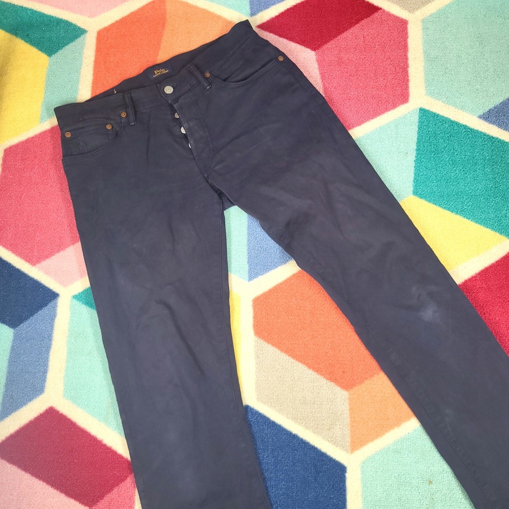 Polo Ralph Lauren Men's 29x34 Blue Button Fly‎ Straight Leg Pants Trousers